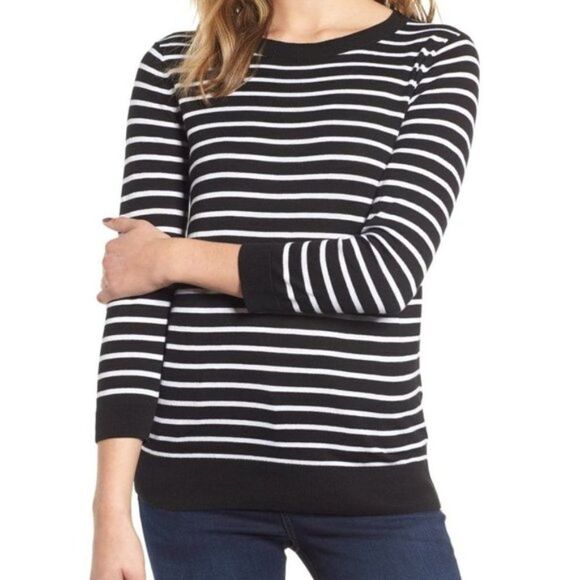 1901 Back Button Striped Sweater size Small in Black/White - Picture 1 of 13
